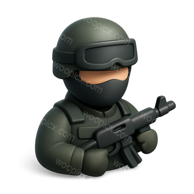 Stylized 3D Commando Icon with Gun