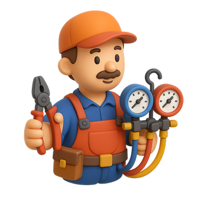 3D HVAC Technician Icon with Tools in Isometric View