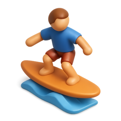 3D Icon of a Surfer Riding a Wave in Isometric View