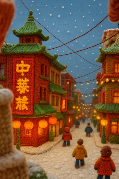 Knit Chinatown Under Snow in San Francisco