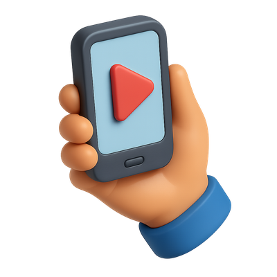 3D Phone Icon with Play Button in Hand