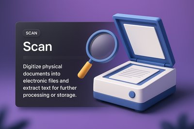 3D Web Page Design Featuring a Scanner Illustration