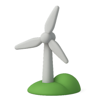 3D Render of a Wind Turbine on Green Base