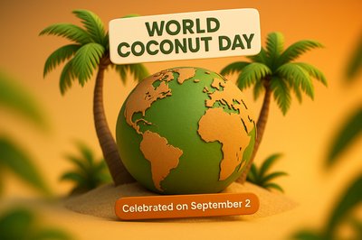 Celebratory Graphic for World Coconut Day with Earth and Palm Trees