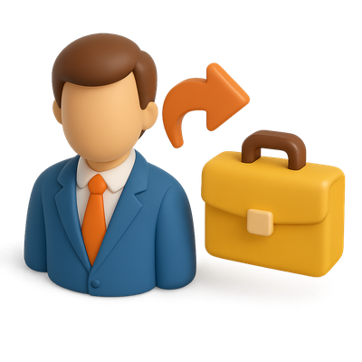3D Career Shift Icon with Briefcase and Arrow