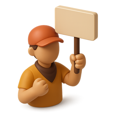 Stylized 3D Protest Icon of an Activist Holding a Sign
