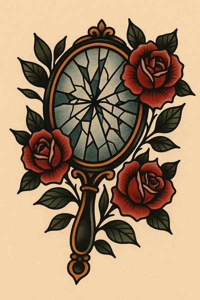 Artistic Illustration of a Broken Mirror with Roses