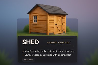 3D Illustrated Garden Shed with Informative Design Elements