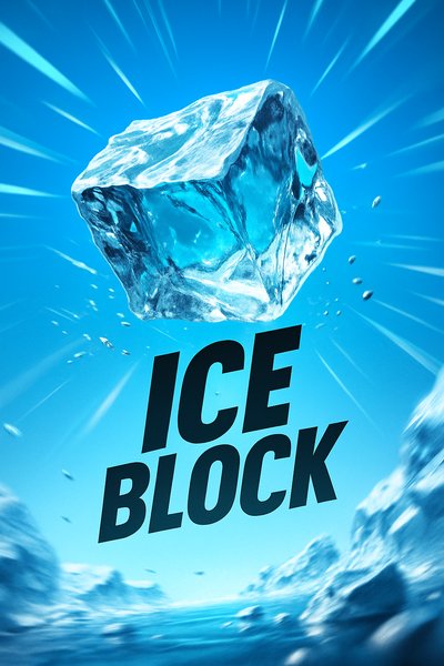 Dynamic Ice Block Composition with Bold Typography