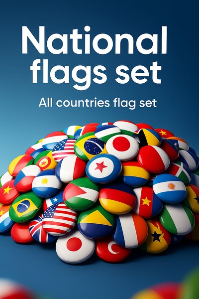 3D National Flags Set - Vibrant Collection of Country Flags