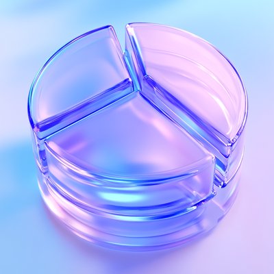 Stylized Transparent Glass Pie Chart with Gradient Colors
