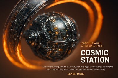 Hyperrealistic Cosmic Station with Glowing Inner Workings