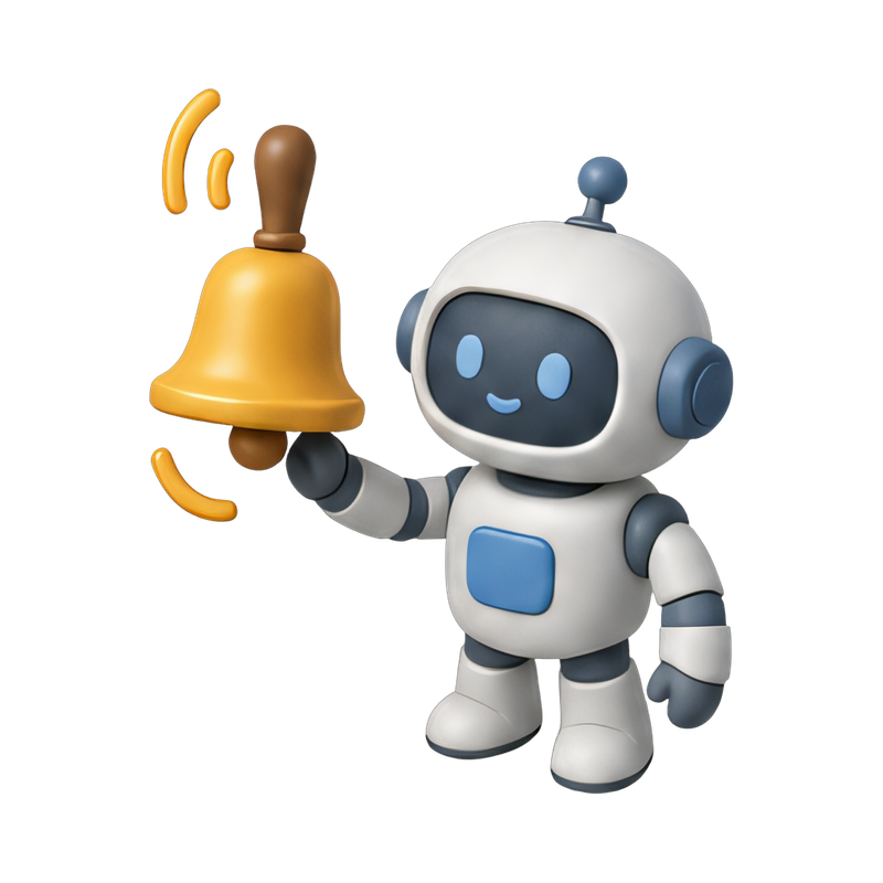 robot ringing a golden bell