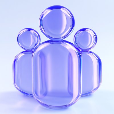 Stylized Three-Dimensional People Icons in Purple