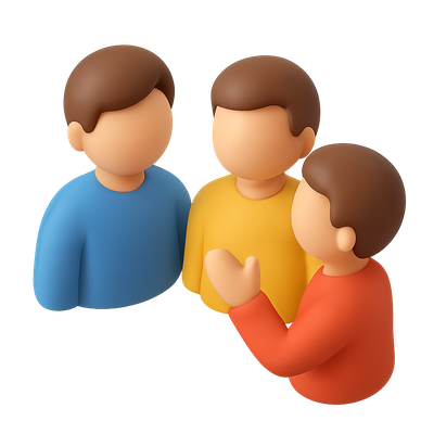 3D Icon of Three People in Conversation with Gestures