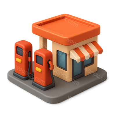 3D Gas Station Icon with Pumps and Storefront