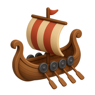 3D Icon of a Viking Longship in Isometric View