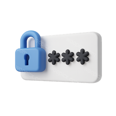 3D Password Icon with Lock and Stars for Secure Entry