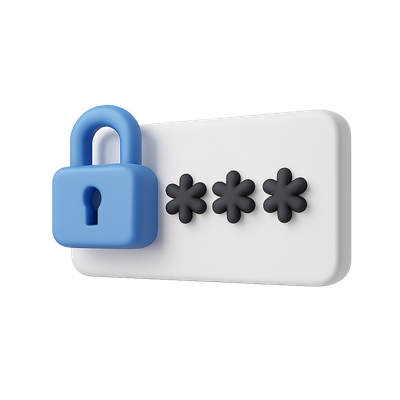3D Password Icon with Lock and Stars for Secure Entry