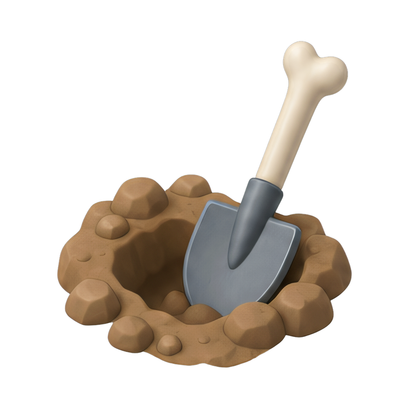 excavation site with bone shovel