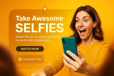 Dynamic Phone Illustration with Engaging Selfie Tips