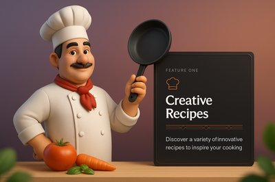 Dark Illustration of a Chef Holding a Pan with Recipe Features