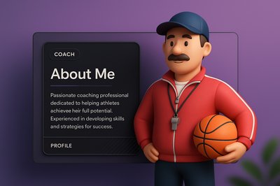 3D Illustration of a Coach with Basketball and Profile Block