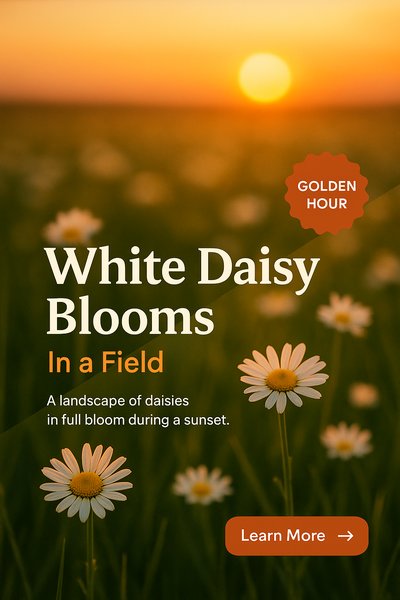 Golden Hour Landscape of White Daisy Blooms at Sunset