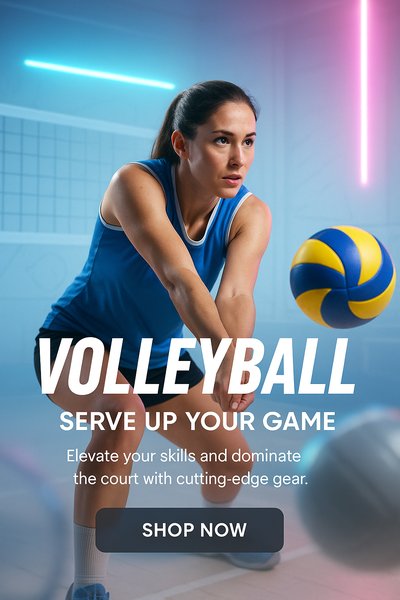 Dynamic Volleyball Promotional Graphic with Athlete Action