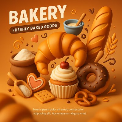 Whimsical Bakery Illustration Featuring Freshly Baked Goods
