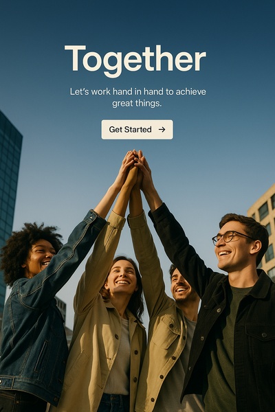 Group of People Raising Hands Together Against a Clear Sky