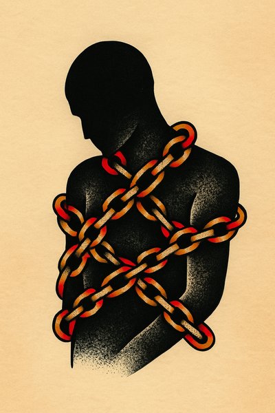 Silhouette Bound in Chains Tattoo Design