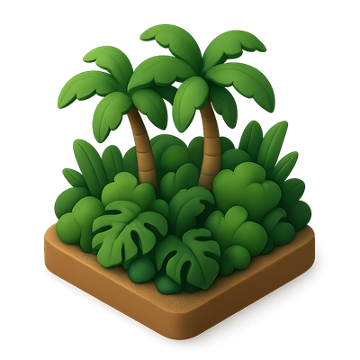 Stylized 3D Icon of a Tropical Rainforest Scene