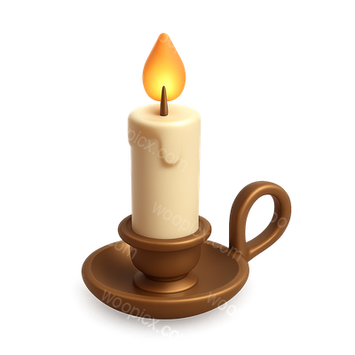 Stylish 3D Candle Icon with Holder in Isometric View