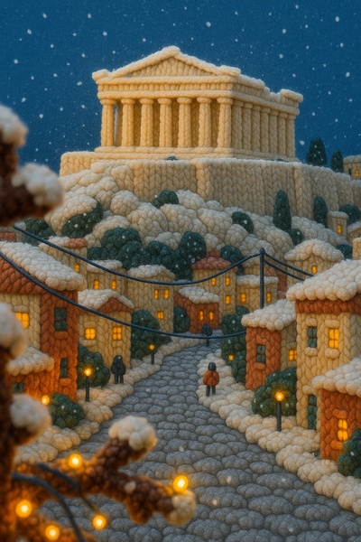 Woolen Acropolis Scene with Festive Atmosphere