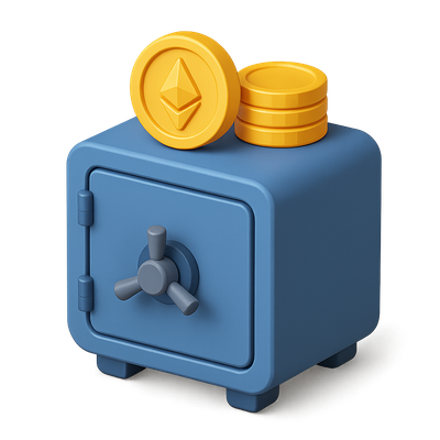 3D Staking Vault Icon with Coins and Safe