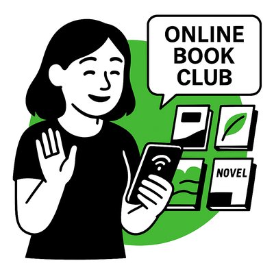 Illustration of a Woman Engaging in an Online Book Club