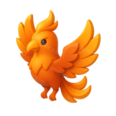 Vibrant 3D Phoenix Icon with Bright Orange Feathers