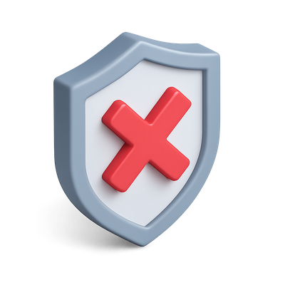 3D Shield Icon with Red Cross Mark in Isometric View
