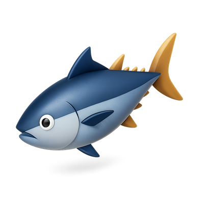 3D Tuna Icon in Isometric View with Volumetric Design
