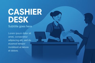 Dynamic Cashier Desk Illustration with Gradient Background
