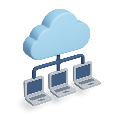 3D Cloud Network Icon with Connected Computers in Isometric View
