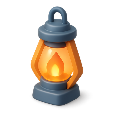 Stylish 3D Lantern Icon with Flame and Isometric Design