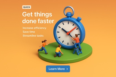 3D Scene Depicting Efficiency with a Stopwatch and Characters
