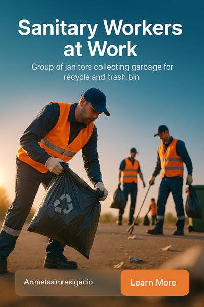 Sanitary Workers Collecting Garbage for Recycling and Trash