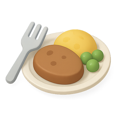 Illustration of a Dinner Plate with Food Items