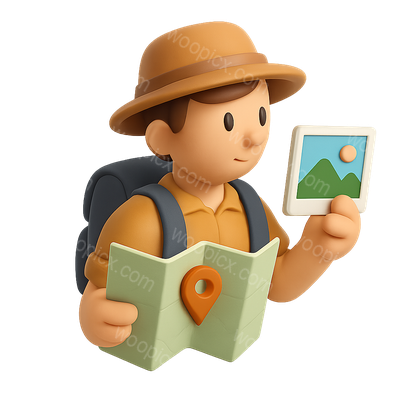 3D Icon of a Location Scout Holding Photos