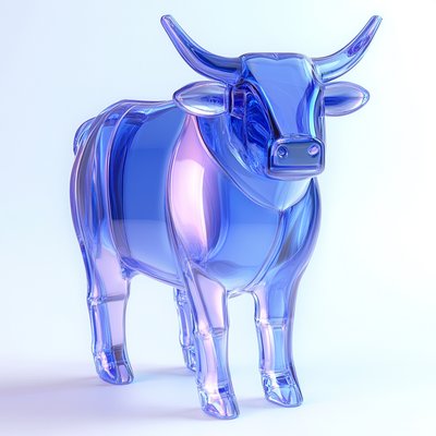 Stylized Glass Bull Figurine with Blue Gradient