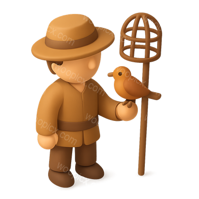 3D Fowler Icon: Charming Bird Catcher Illustration