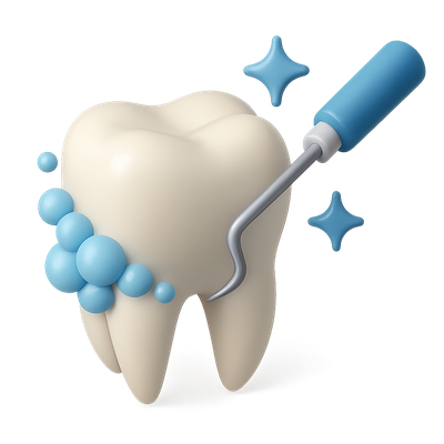 3D Dental Cleaning Icon with Tooth and Tool